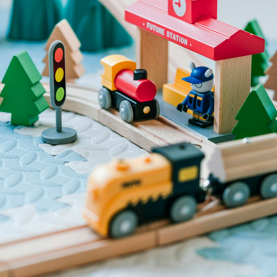 Wooden toy train set